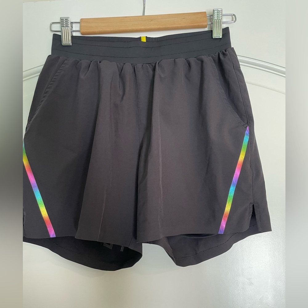 Yellow soulcycle Black Women’s Athletic Shorts with Rainbow Trim